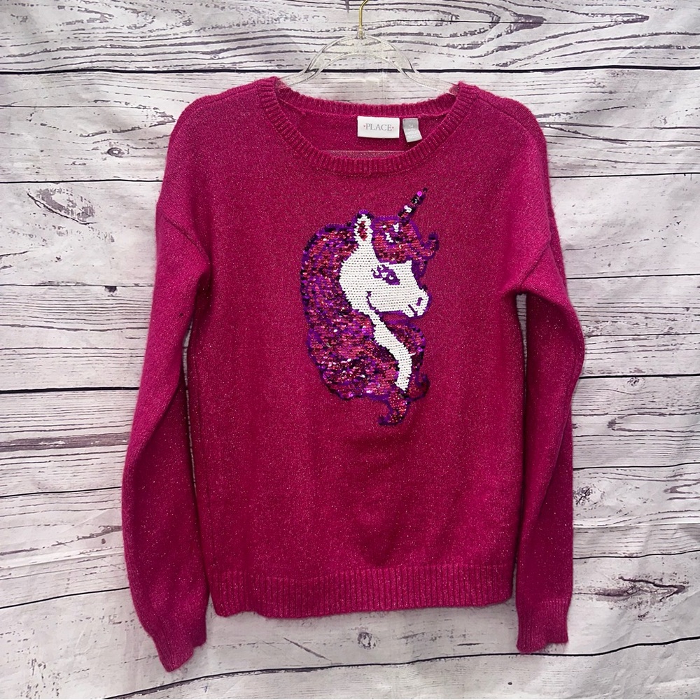 The Children’s Place Girls Sweater Pink Flip Sequin Unicorn Size 14